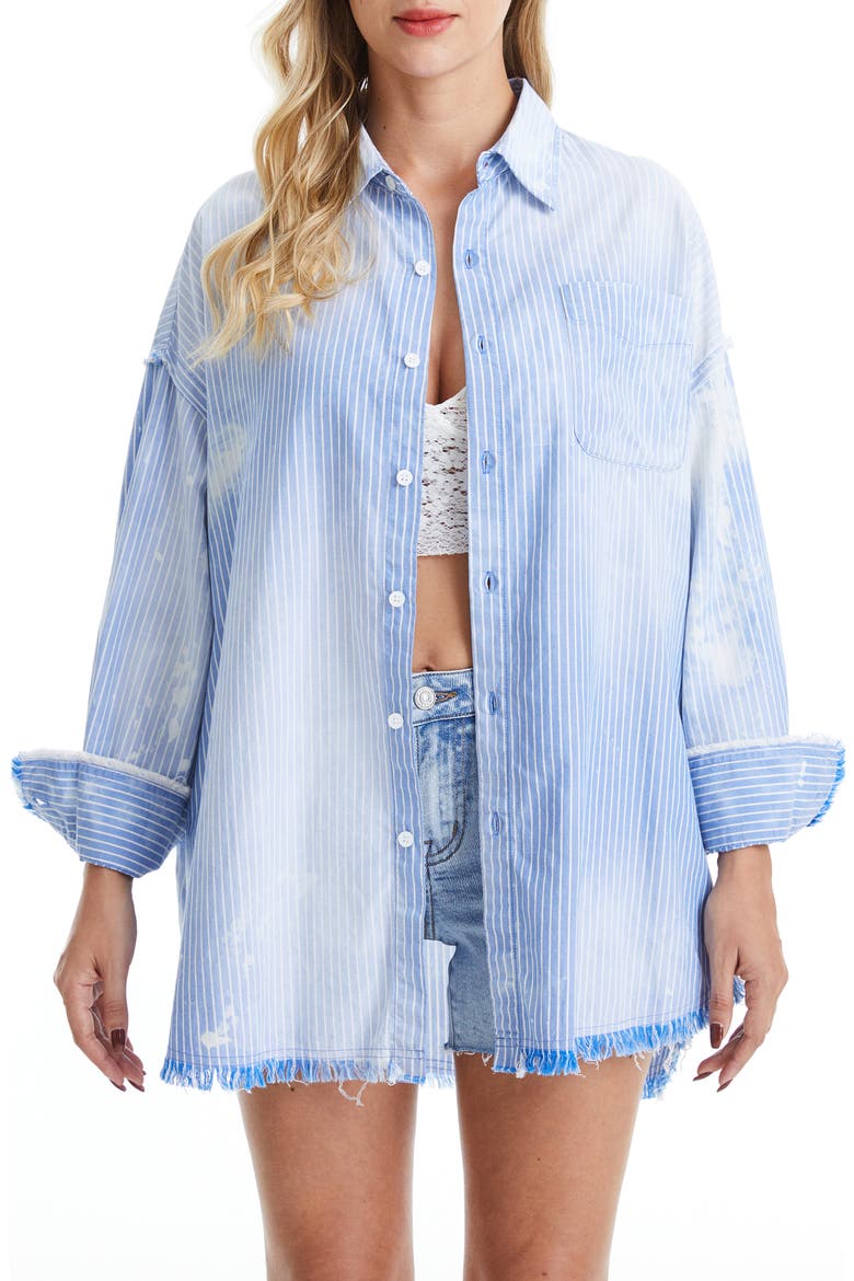 Fringe Cotton Shirt, Main, color, SKY/ WHITE STRIPE