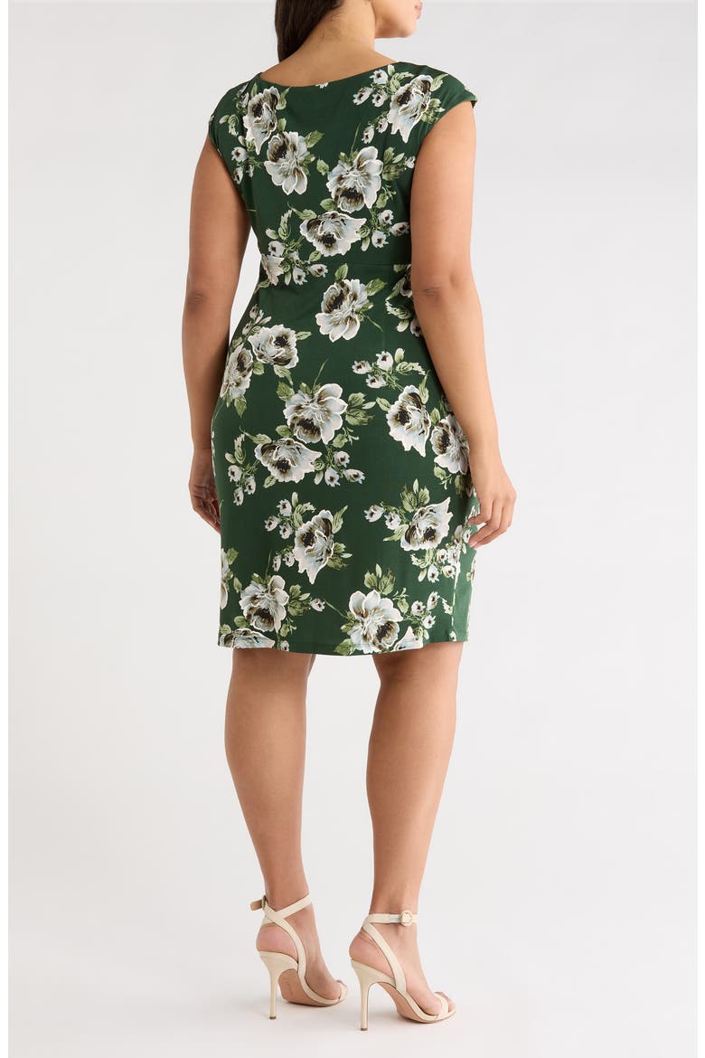 Floral Cap Sleeve Faux Wrap Midi Dress, Alternate, color, MOSS