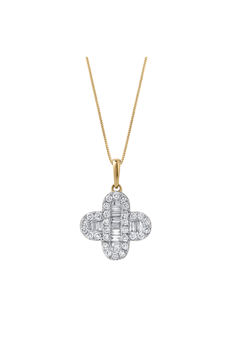 Alina 0.5 Cts 14K Gold Baguette & Round Cut Diamond Clover Pendant with Optional Chain, Main, color, Yellow Gold With Chain