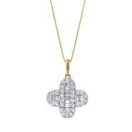 LuvMyJewelry Alina 0.5 Cts 14K Gold Baguette & Round Cut Diamond Clover Pendant with Optional Chain