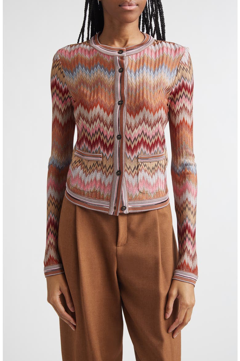 Snakeskin Pattern Chevron Cardigan, Main, color, MULTI CAMEL WHITE PINK