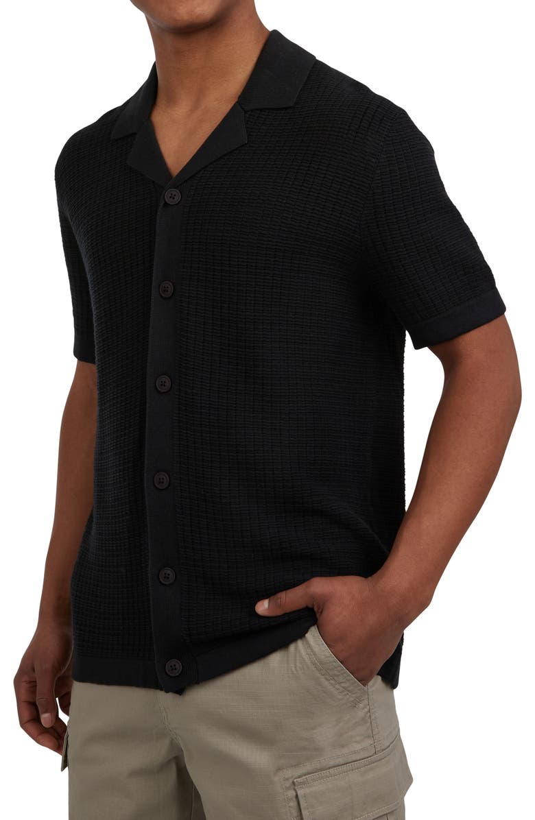 DKNY SPORTSWEAR Cotton Grid Knit Camp Shirt, Alternate, color, Black