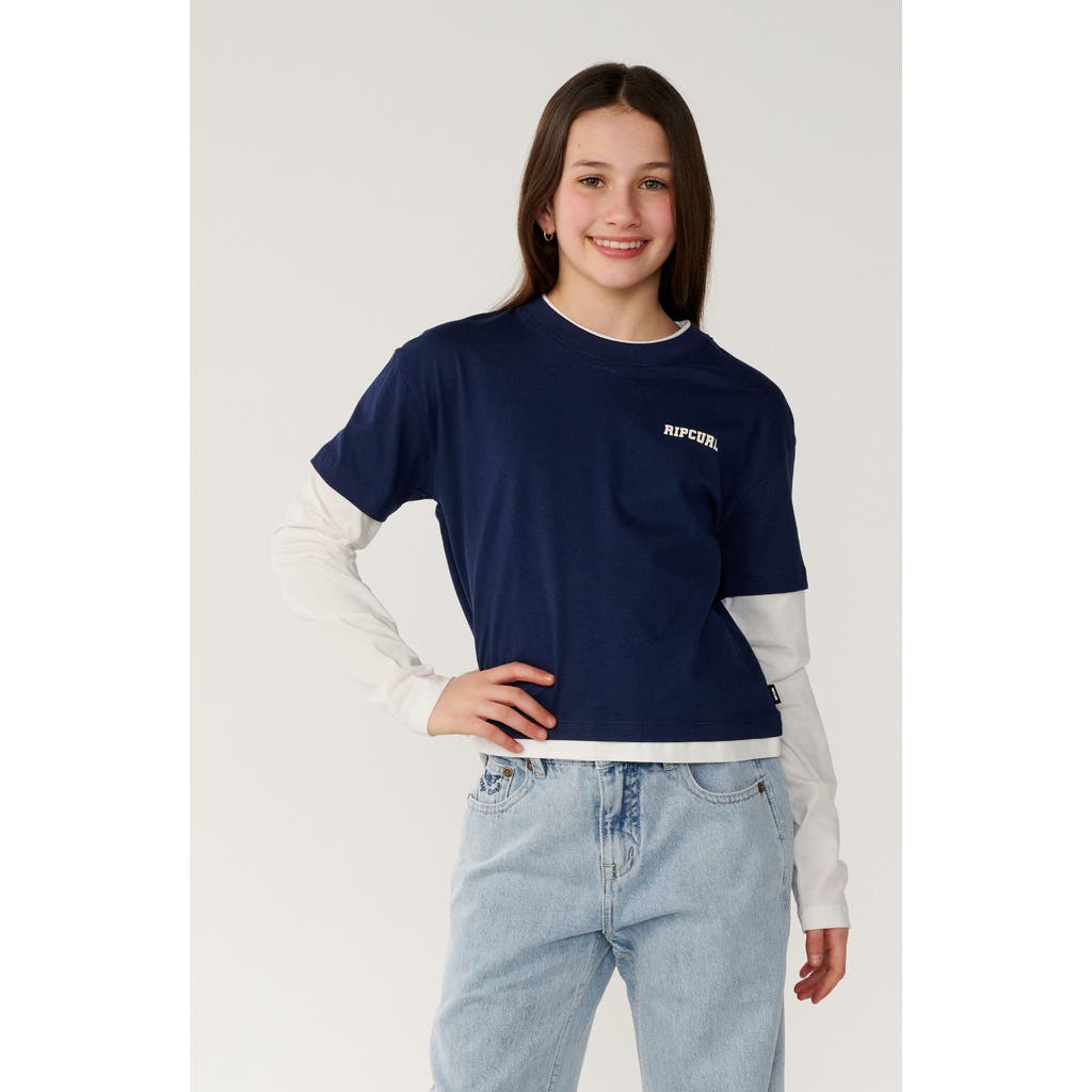 Rip Curl Kids' Retro Rama Layered Long Sleeve Graphic T-shirt In Navy