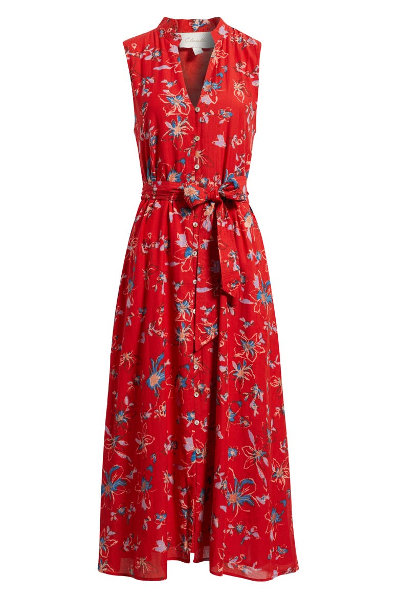Cheyenne Floral Cotton Blend Sleeveless Shirtdress, Alternate, color, FIORE ROSSO PRINT