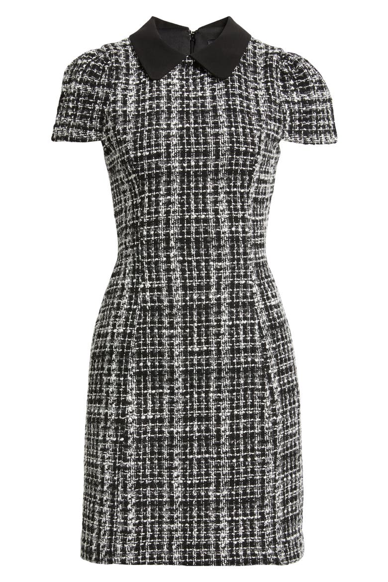 Cap Sleeve Bouclé Tweed Sheath Dress, Alternate, color, BLACK/ WHITE
