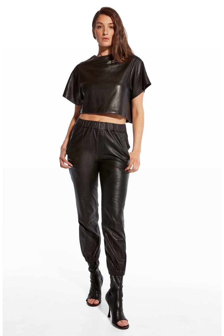 Beck Upcycled Leather Tee, Alternate, color, BLACK