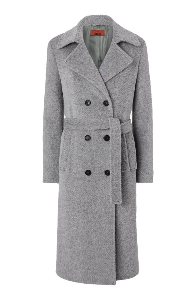 Missoni Double-breasted Trench Coat With Tone-on-tone Chevron Pattern, Alternate, color, Grey