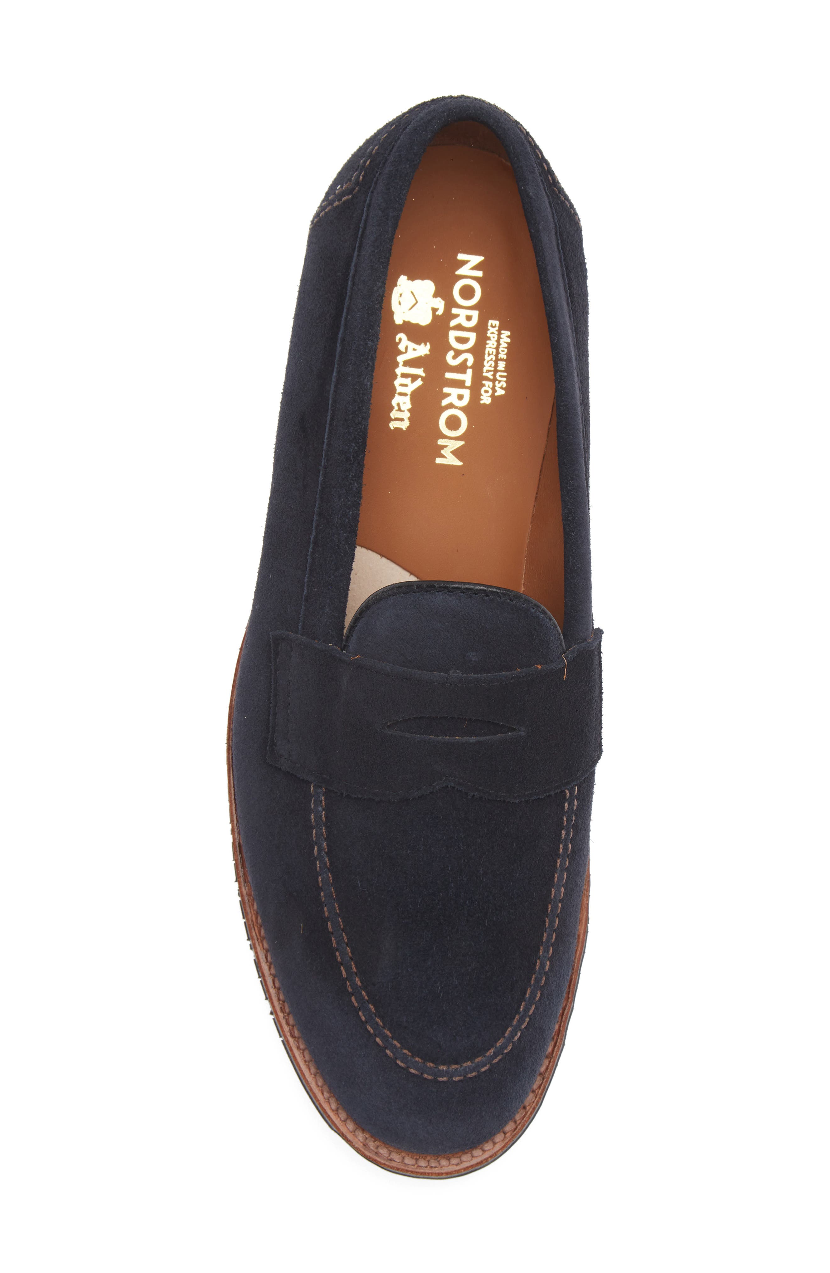 Alden Penny Loafer, Alternate, color, Navy Suede
