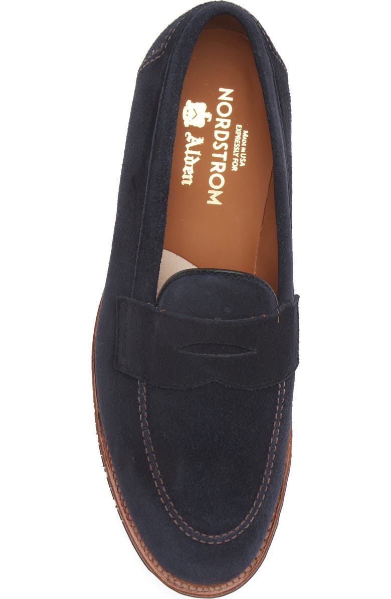 Alden Penny Loafer, Alternate, color, Navy Suede