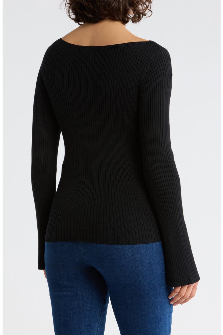 Boat Neck Flare Sleeve Sculpt Sweater, Alternate, color, BLACK