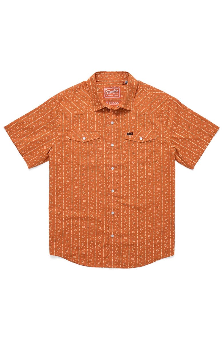 Howler Brothers Men's Texas Orange Texas Longhorns x Howler Brothers Texas Print Full-Snap Shirt, Main, color, Burnt Orange
