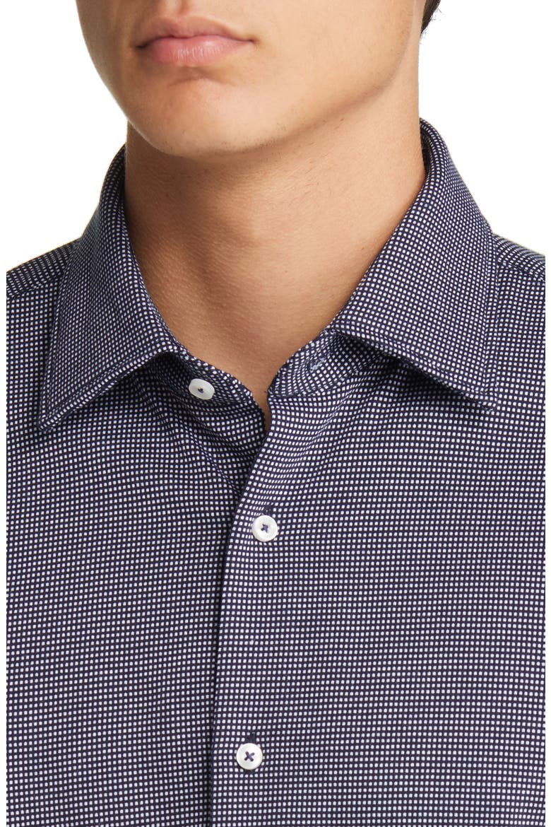 Hank Slim Fit Microcheck Cotton Blend Dress Shirt, Alternate, color, NVY