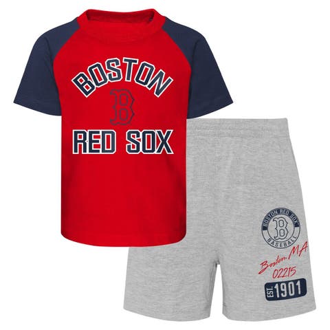 Infant Red/Heather Gray Boston Red Sox Ground Out Baller Raglan T-Shirt and Shorts Set