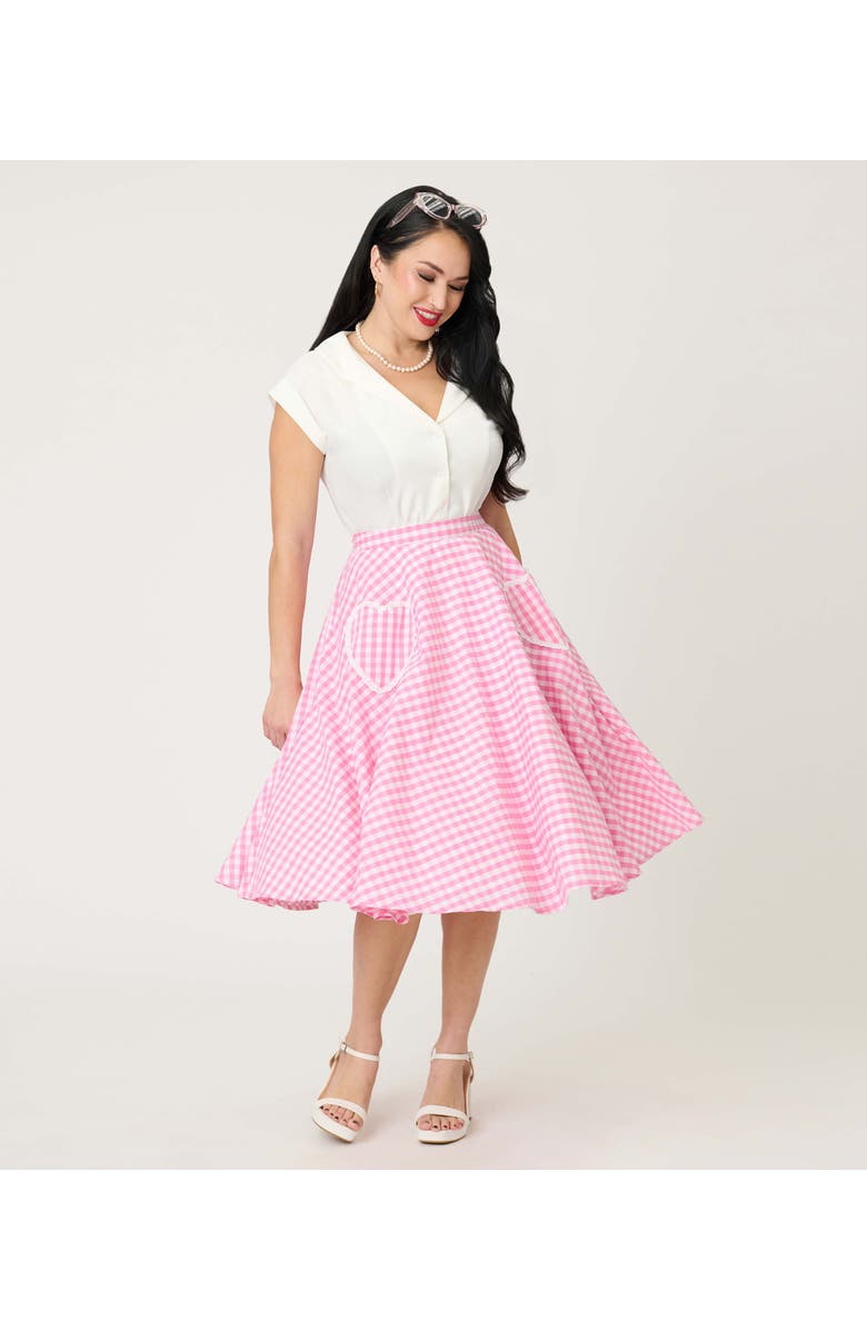 Unique Vintage Sally Swing Skirt, Alternate, color, Pink Gingham Print