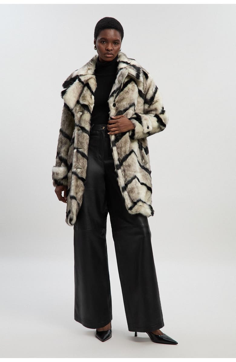 Karen Millen Mono Faux Fur Belted Longline Coat, Main, color, Mono