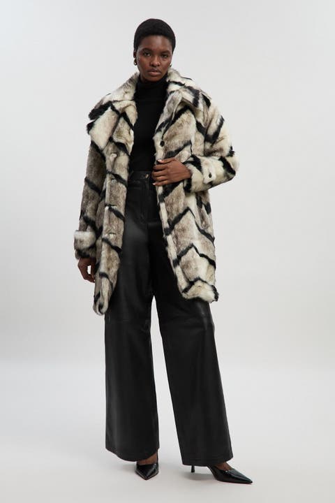 Mono Faux Fur Belted Longline Coat