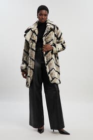 Karen Millen Mono Faux Fur Belted Longline Coat