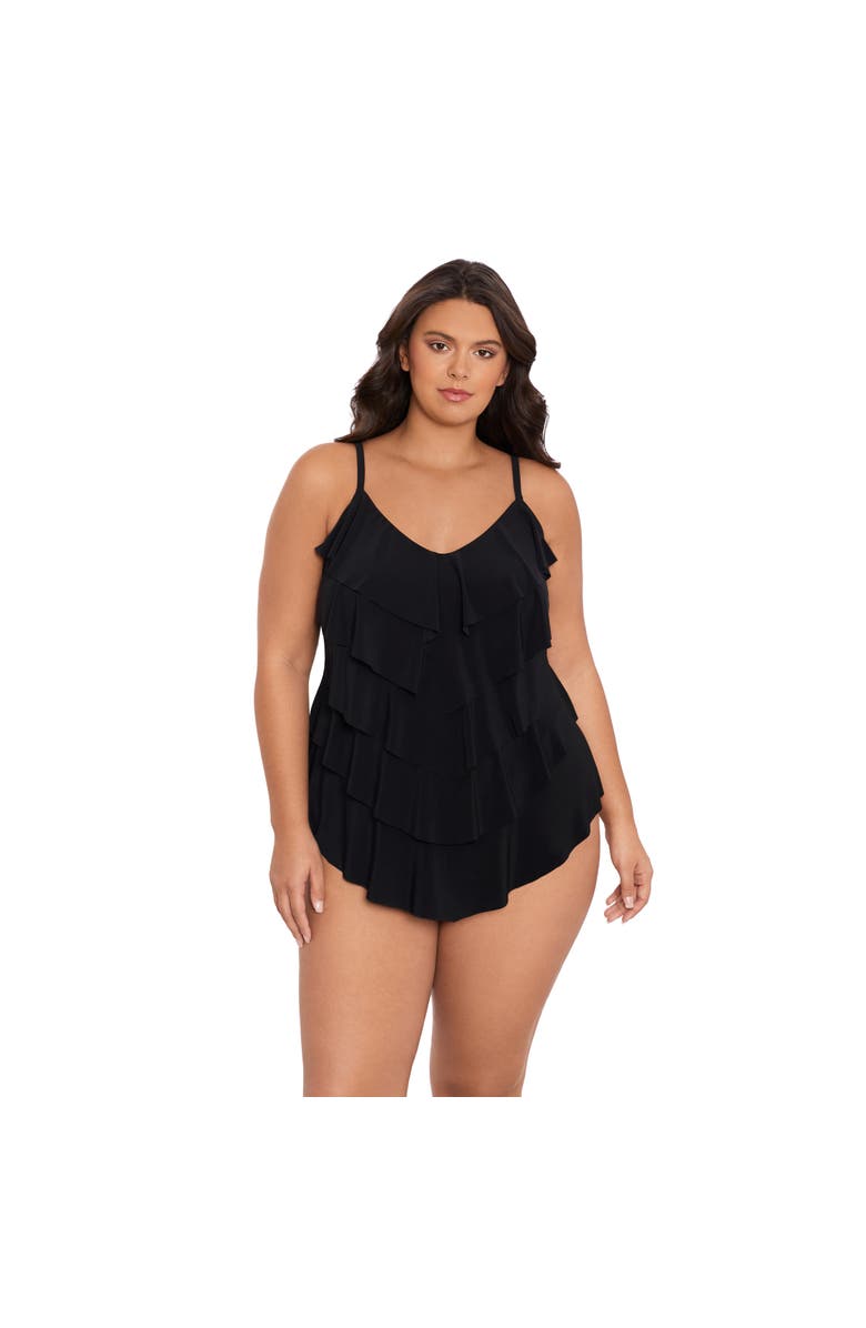 Trimshaper Rachel 5 Tier Ruffle Tankini Swimsuit Top, Main, color, Black