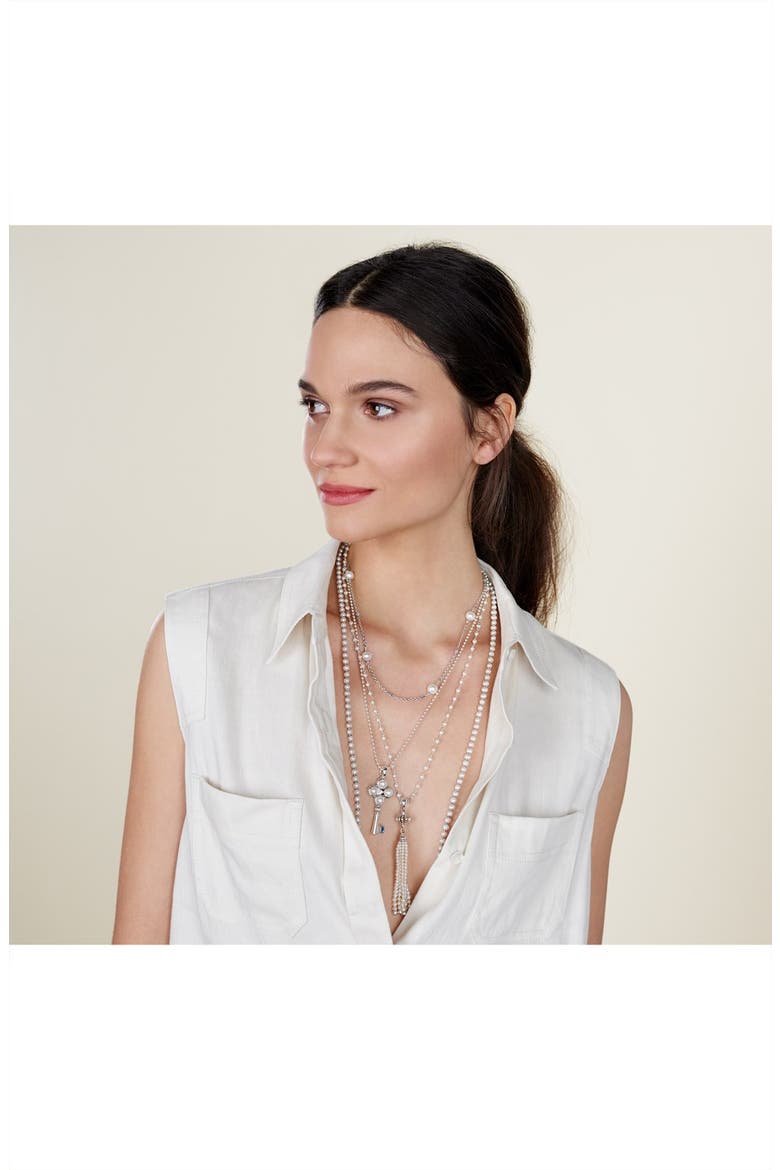 'Luna' Pearl Station Necklace, Alternate, color, SILVER/ PEARL
