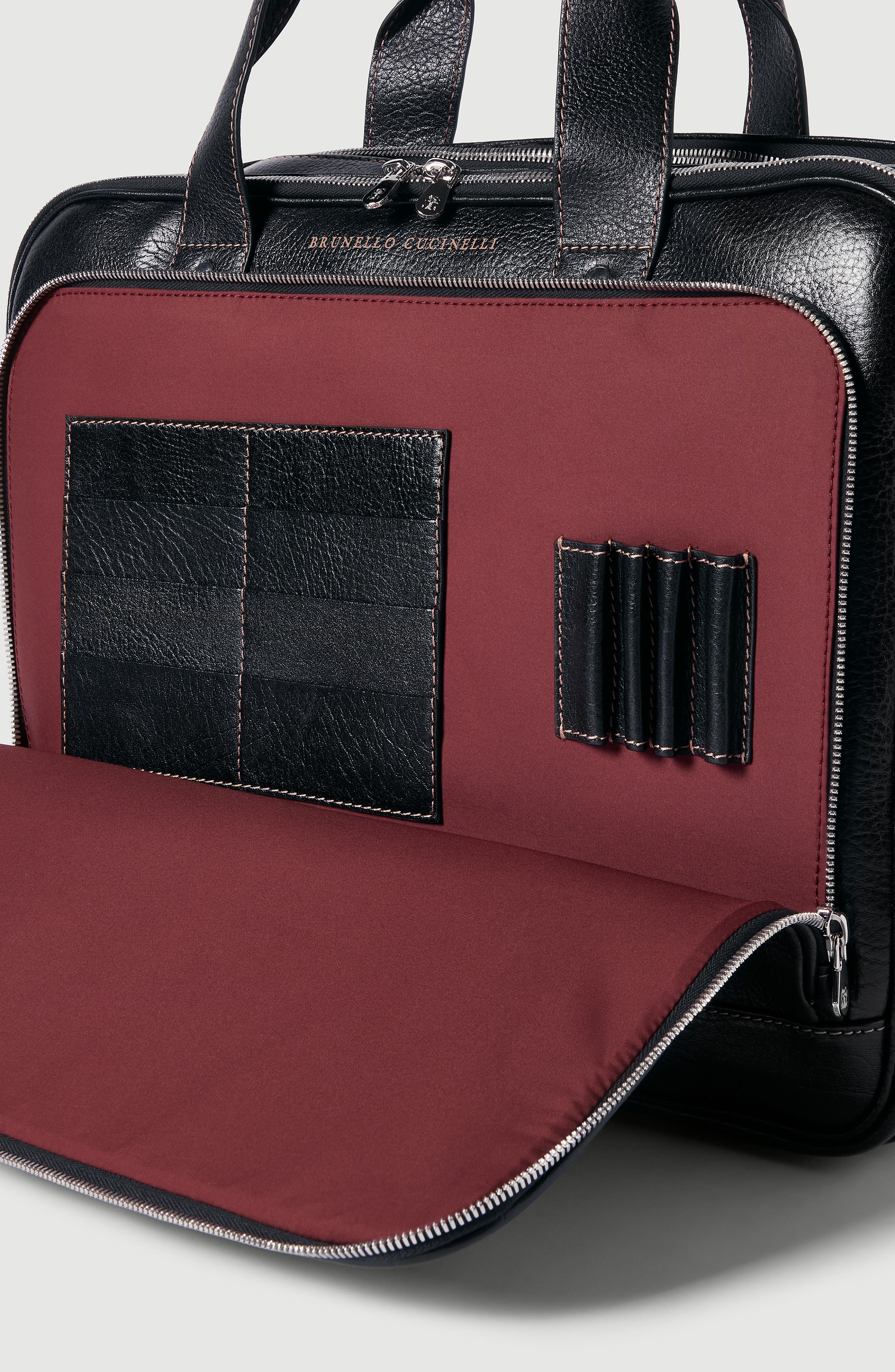 Grained calfskin briefcase with zipper, Alternate, color, Black