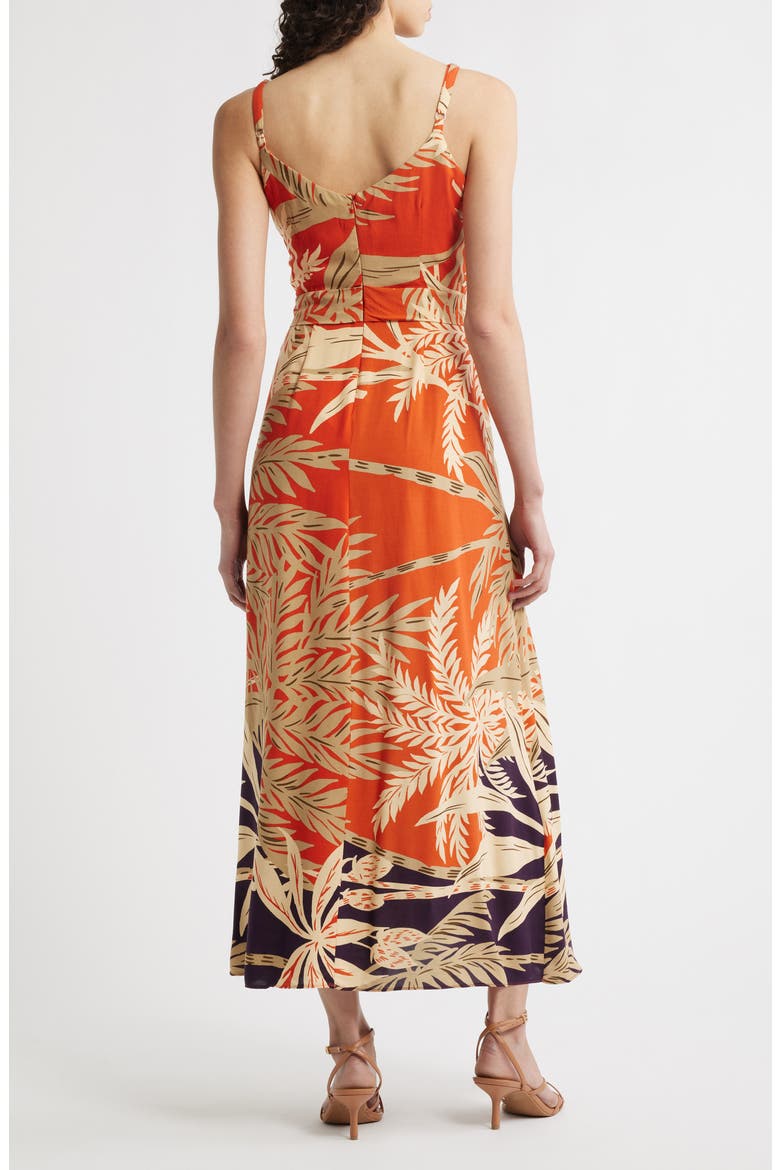 Palm Print Belted Maxi Dress, Alternate, color, CAFE