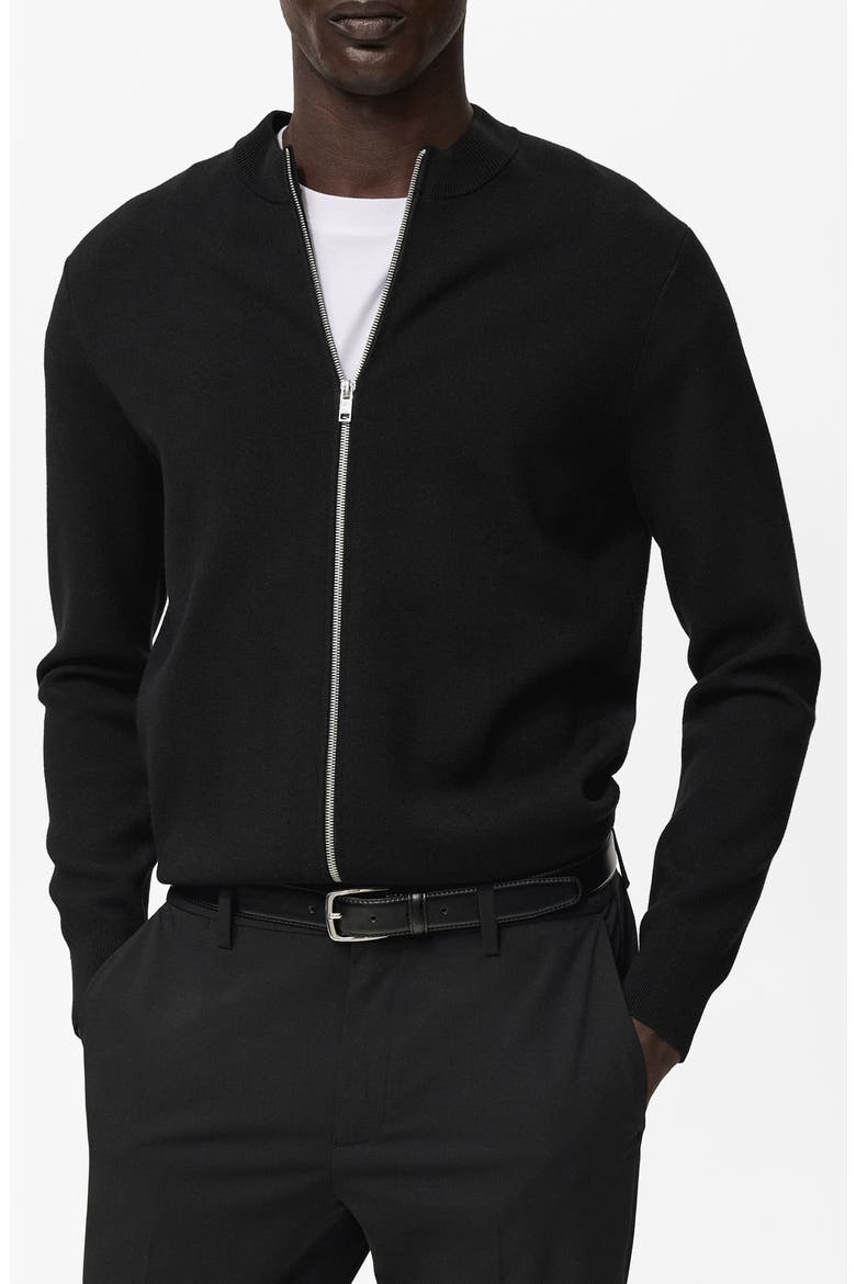 Crewneck Zip Cardigan, Main, color, BLACK