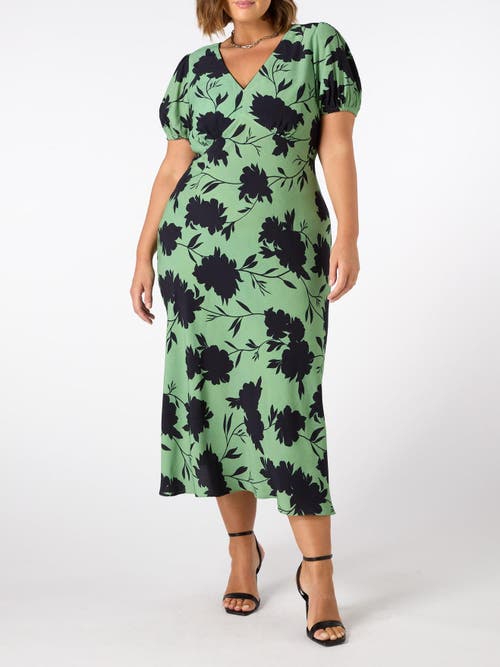 Live Unlimited Floral Print Puff Sleeve Midi Dress In Green