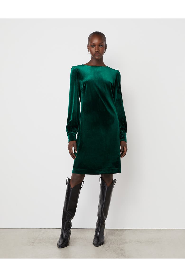 Sandrine Velvet Knee Length Dress, Main, color, Bottle Green