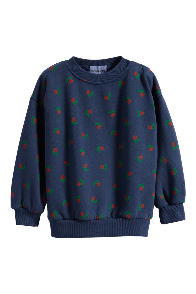 Floral Print Cotton Sweatshirt, Main, color, NAVY BLUE