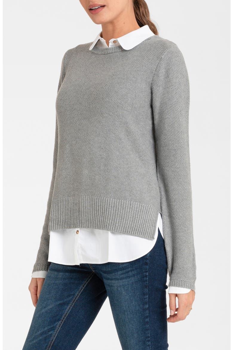 Layered Maternity/Nursing Sweater, Alternate, color, GREY/ WHITE