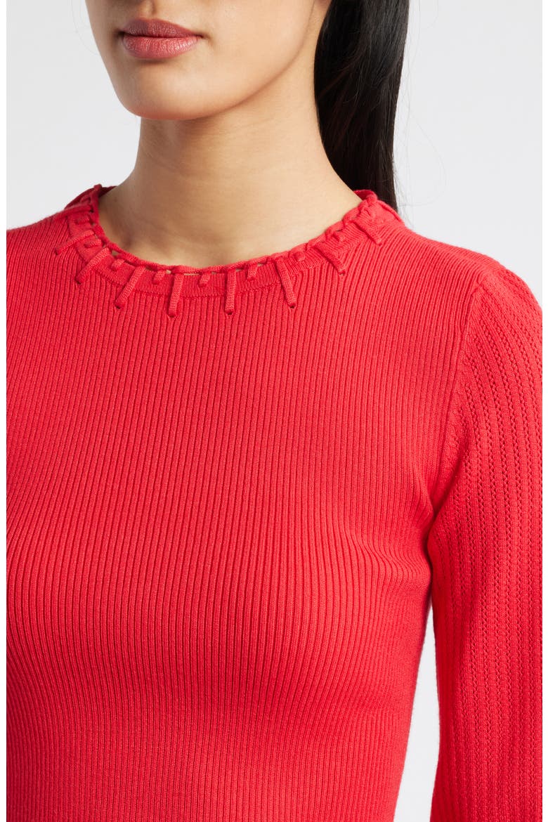 Elbow Sleeve Rib Sweater, Alternate, color, POPPY RED