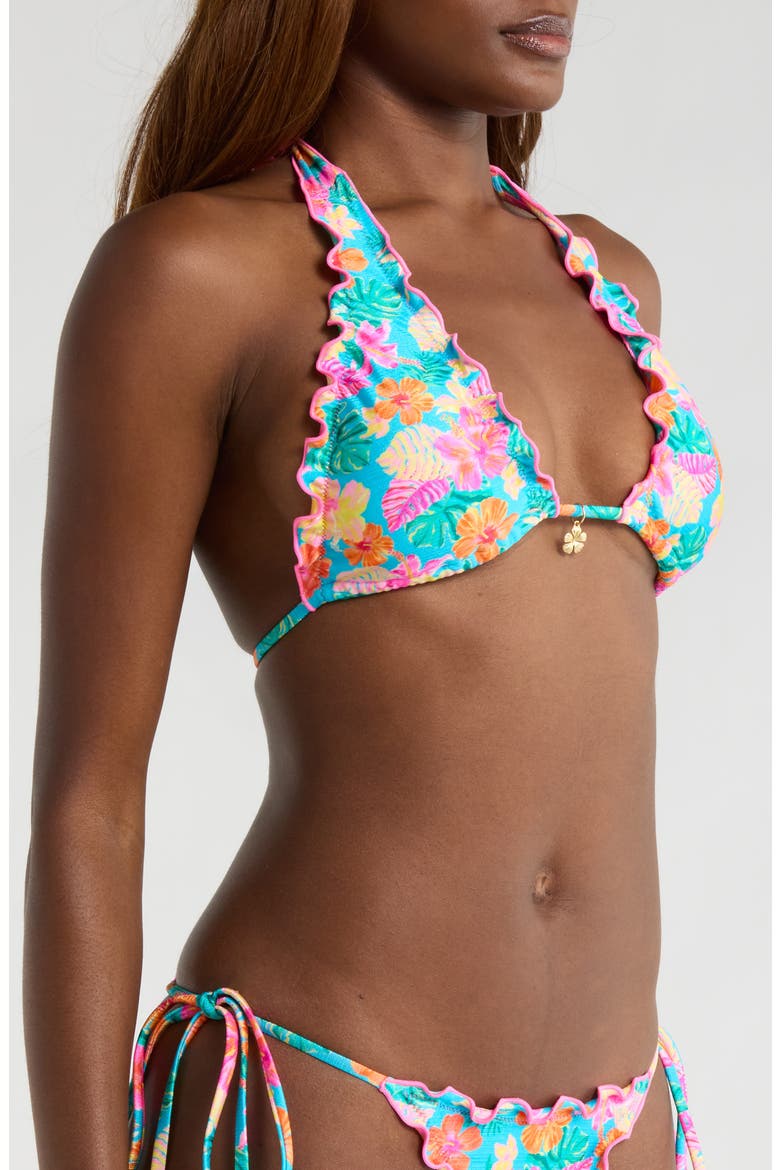 Lettuce Edge Halter Bikini Top, Alternate, color, PARADISE POP