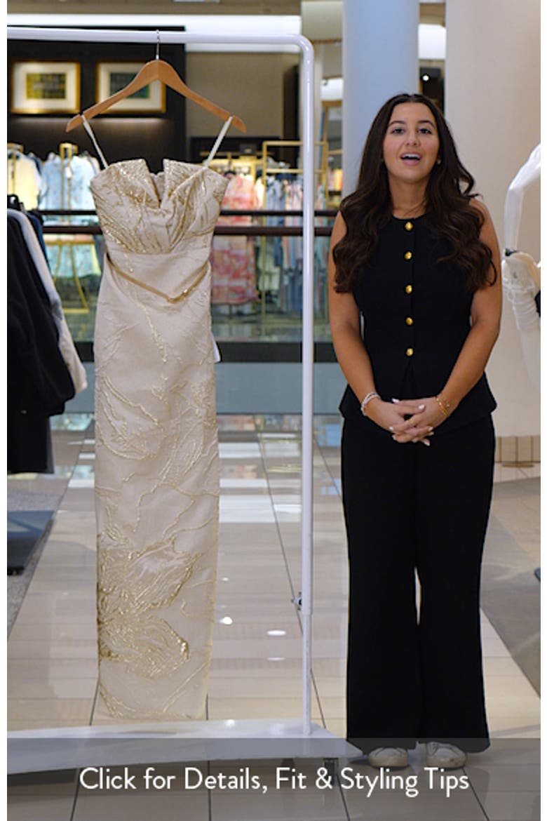 Kahlani Metallic Floral Jacquard Strapless Column Gown video