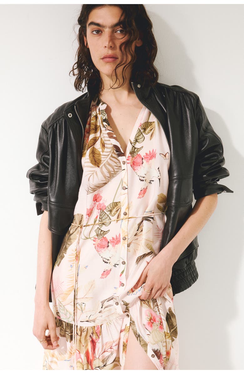 H&M Tie-belt midi dress, Alternate, color, Light Pink/Floral