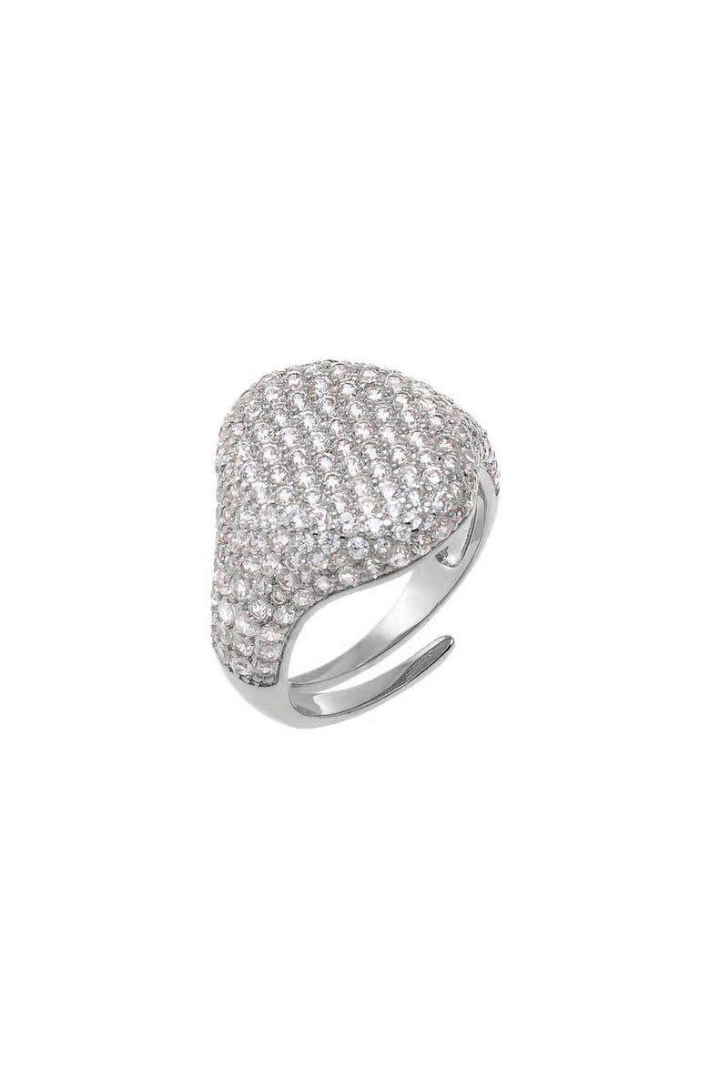 BY ADINA EDEN Pave Statement Pinky Signet Adjustable Ring, Main, color, Silver