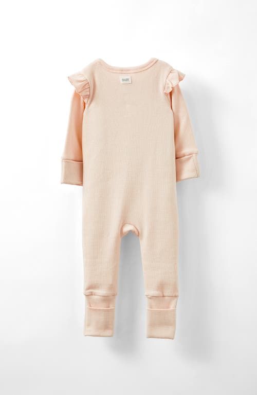 Cotton On Kids The Billie Long Sleeve Rib Romper In Pink Pearl Logo