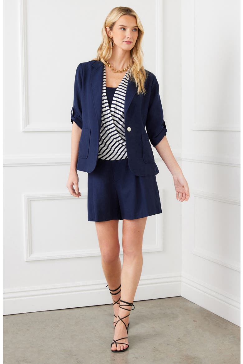 Pleated High Waist Shorts, Alternate, color, NAVY