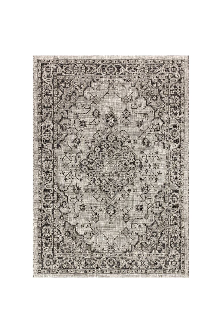 Rozetta Boho Medallion Textured Weave Indoor/Outdoor Area Rug, Main, color, Gray/Black