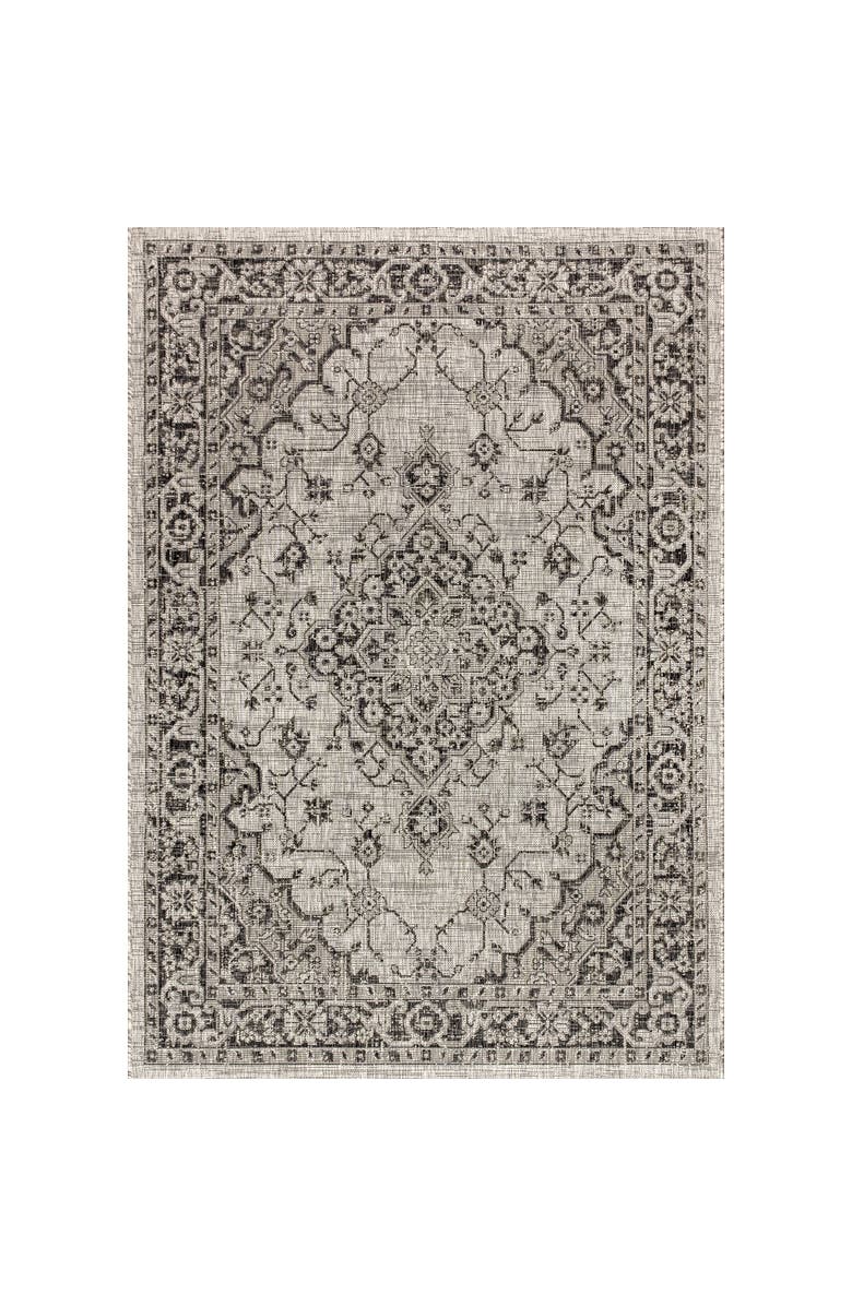 JONATHAN Y Rozetta Boho Medallion Textured Weave Indoor/Outdoor Area Rug, Main, color, Gray/Black