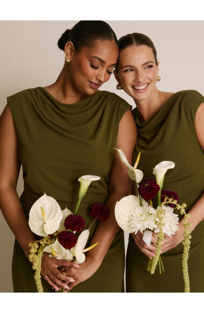 Six Stories Cowl Gathered Short Sleeve Bridesmaid, Alternate, color, Fern