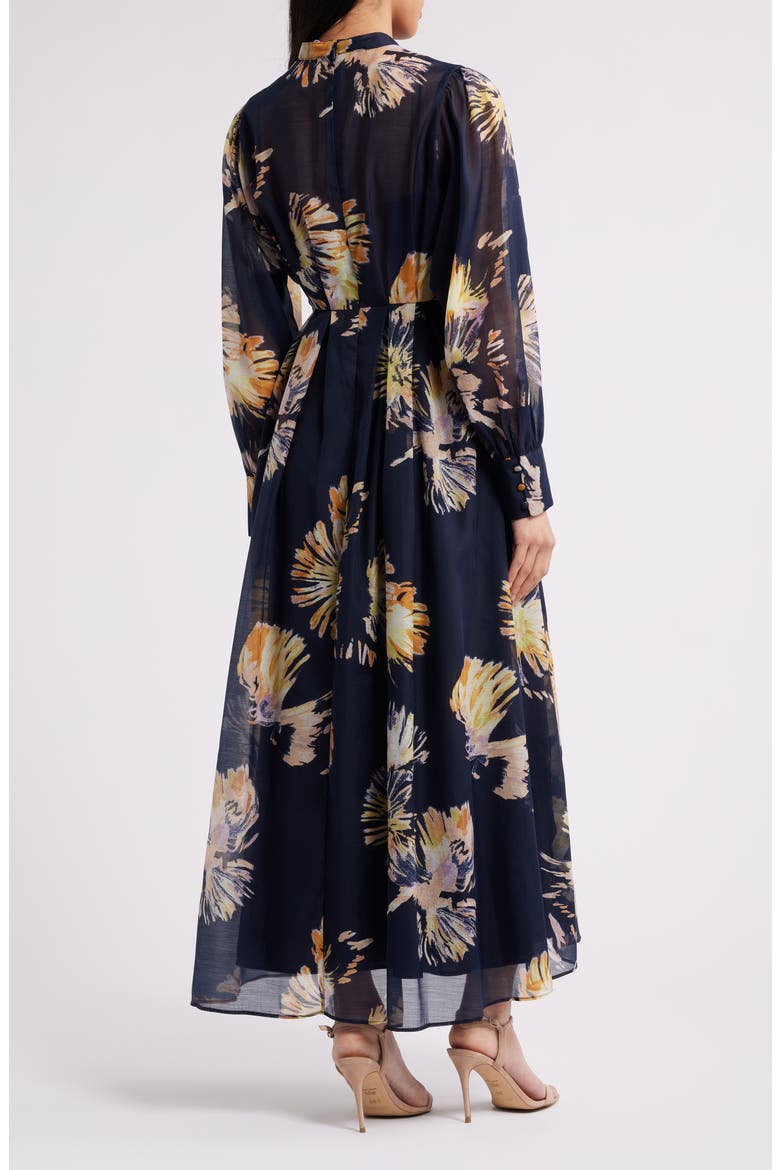 Floral Long Sleeve Maxi Dress, Alternate, color, NAVY MULTI POM FLORAL