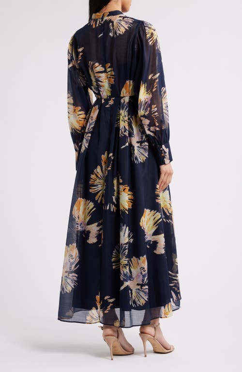 Chelsea28 Floral Long Sleeve Maxi Dress In Navy Multi Pom Floral