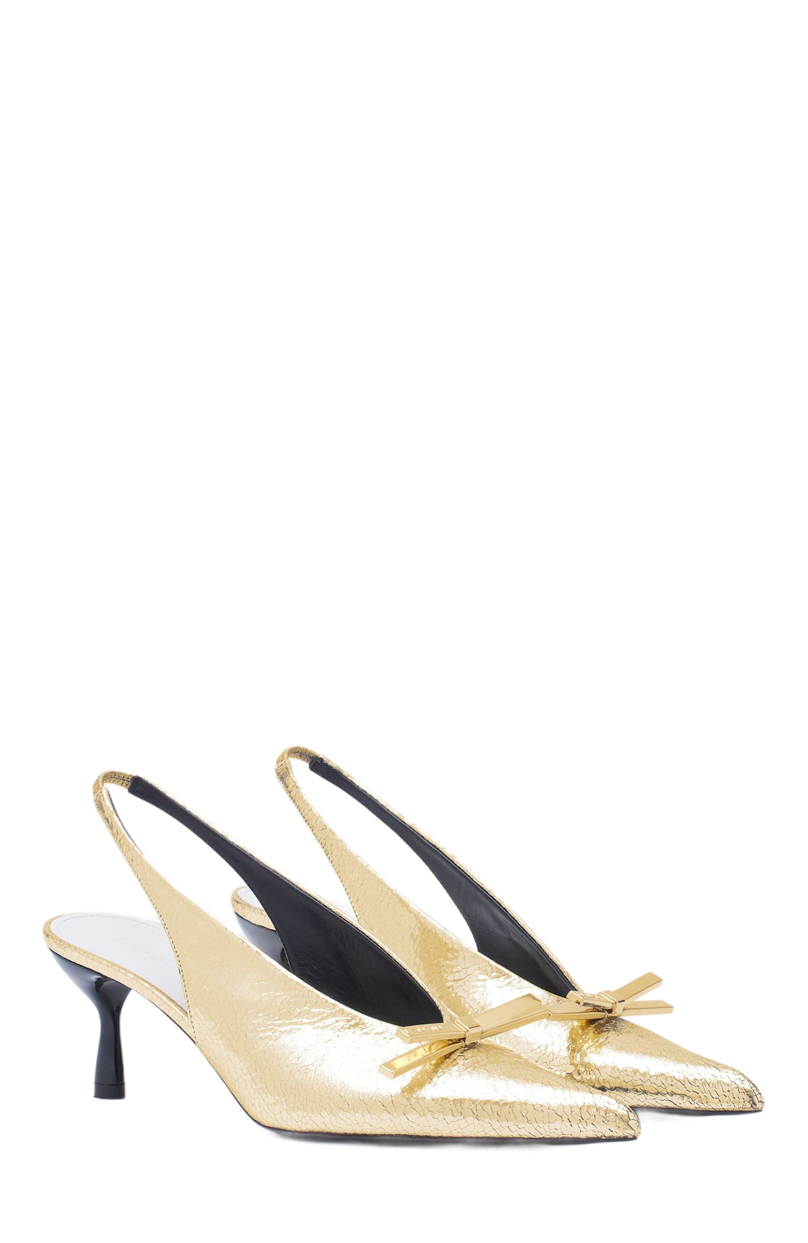 Lanvin BOW SLINGBACK PUMPS IN CRACKLED METALLIC LEATHER, Alternate, color, 