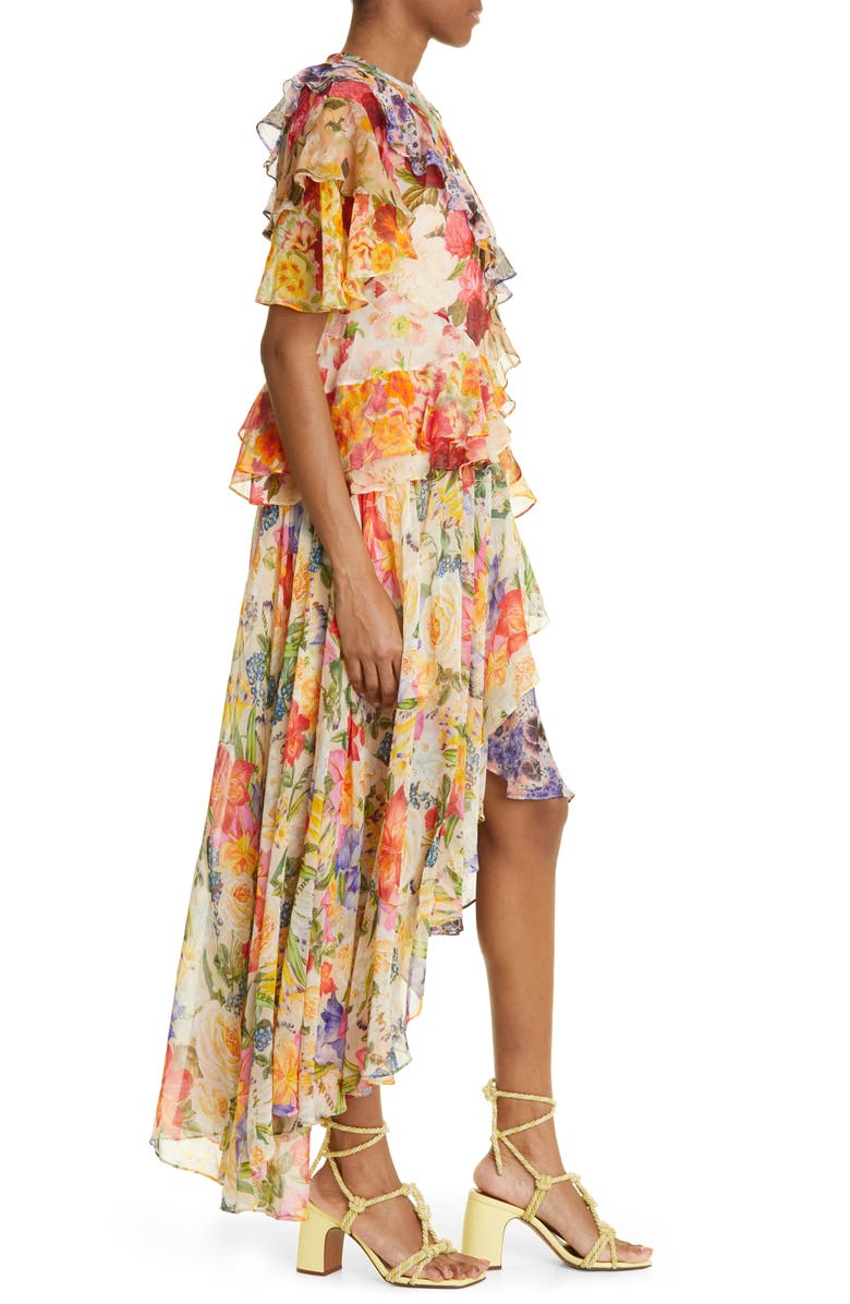 Zimmermann Wonderland Floral Mixed Print Asymmetric Flounce Cotton & Silk Dress, Alternate, color, 