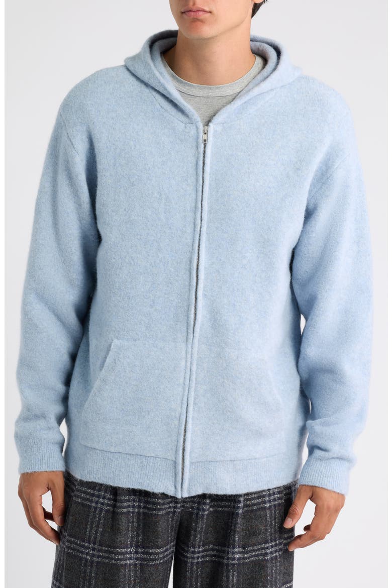 Alpaca Blend Hooded Zip Cardigan, Alternate, color, BLUE FINCH