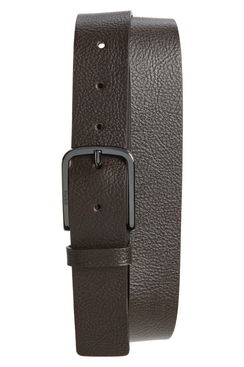 Leather Belt, Main, color, DARK BROWN