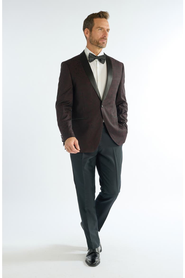 Paisley Jacquard Evening Jacket, Alternate, color, BURGUNDY