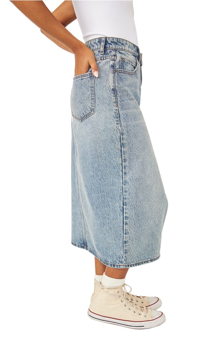 Free People Calabasis Denim Midi Skirt, Alternate, color, Medium Blue