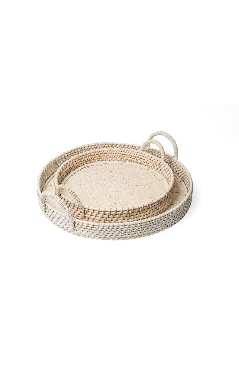 Wicker Village Round Rattan Tray, Alternate, color, White Large