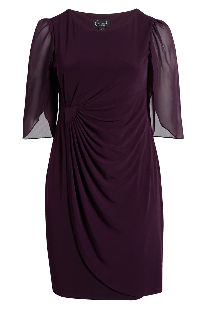 Chiffon Sleeve Faux Wrap Dress, Alternate, color, AUBERGINE
